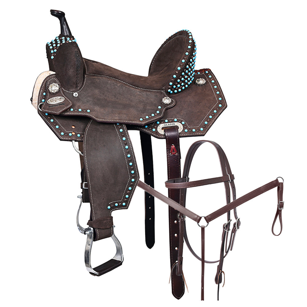 Hilason Western Horse Flex Tree Barrel Trail In Suede Leather Saddle & Biothane Tack Set