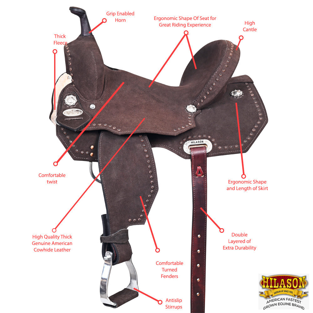 Hilason Western Horse Flex Tree Barrel Trail In Suede Leather Saddle & Biothane Tack Set