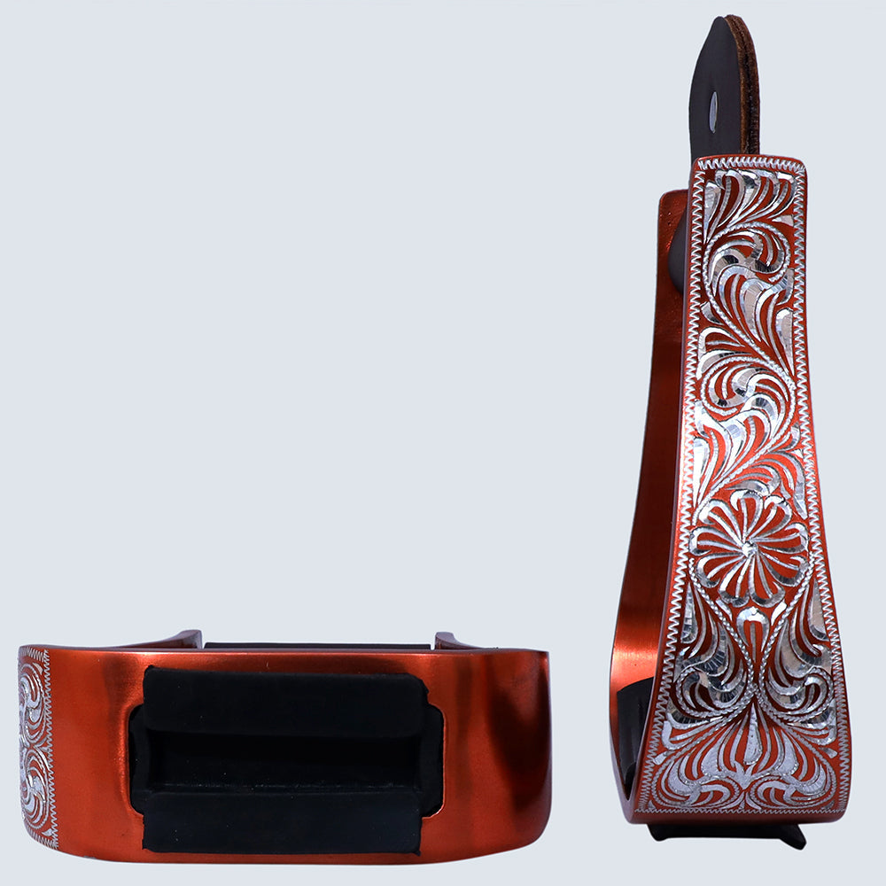 HILASON 3" Neck Western Aluminium Horse Stirrups Floral Engraved