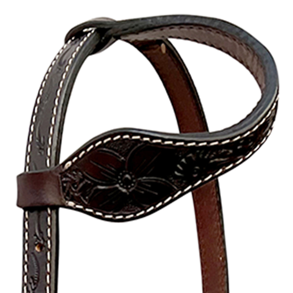 Bar H Equine Horse Genuine Leather Floral Carved Tack Set Dark Brown