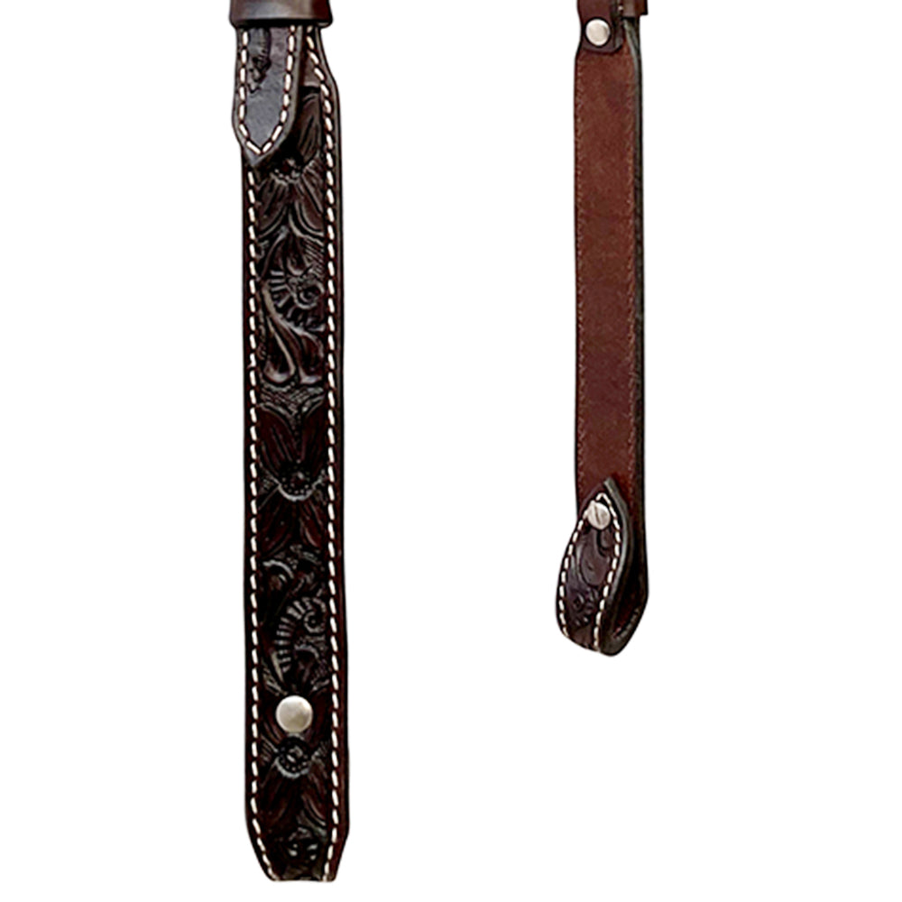 Bar H Equine Horse Genuine Leather Floral Carved Tack Set Dark Brown