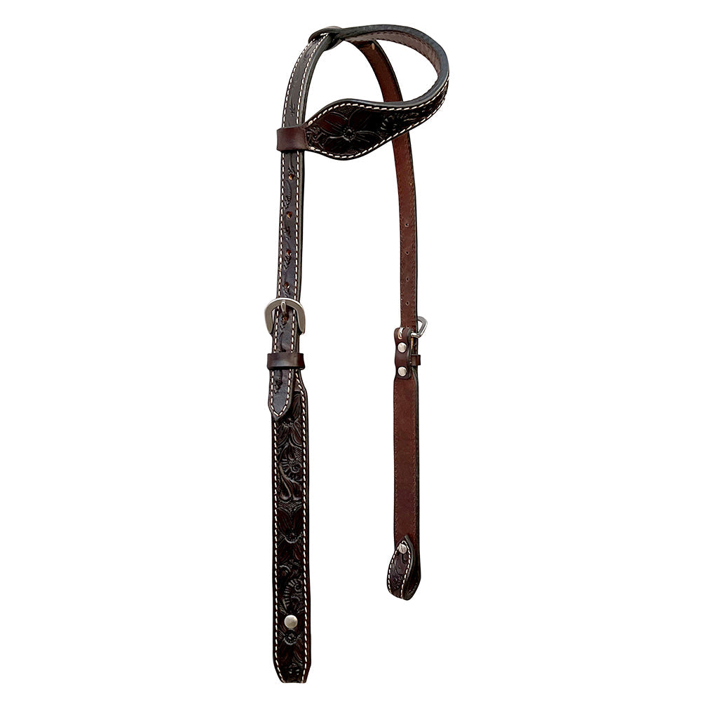 Bar H Equine Horse Genuine Leather Floral Carved Tack Set Dark Brown