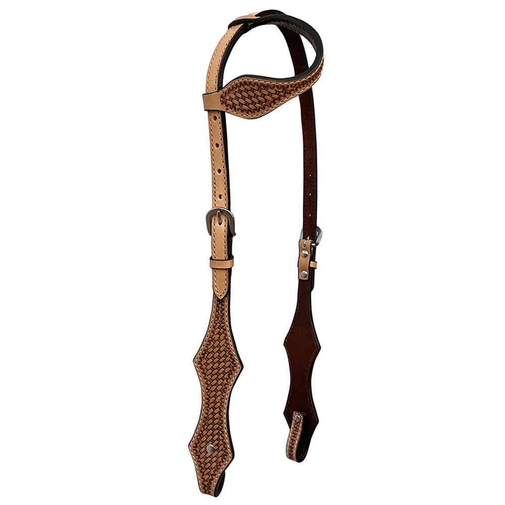 Bar H Equine Horse Genuine Leather Basket Weave Tooled Tack Set Brown