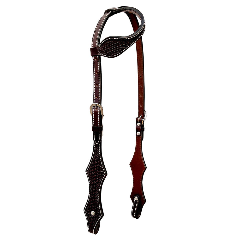 Bar H Equine Western Leather Horse Tack Set Basket Weave Tooled Dark Brown