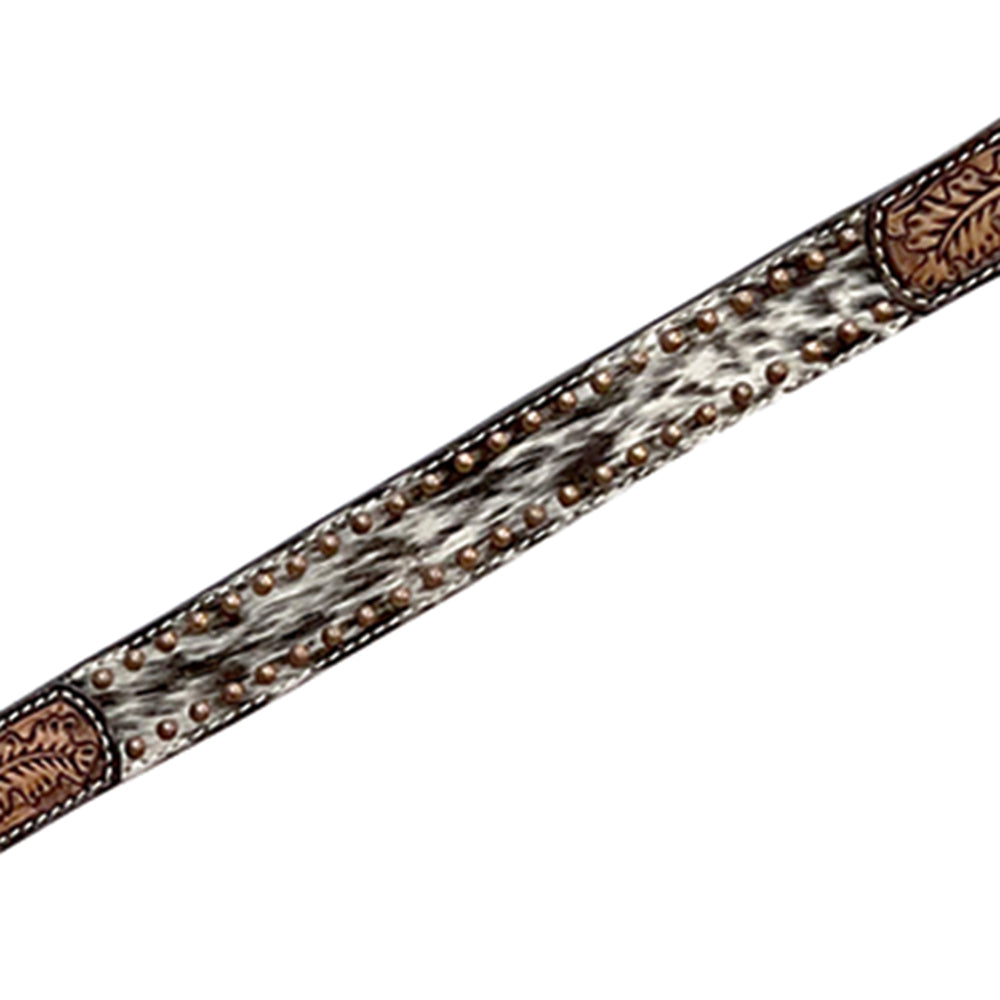 Bar H Equine Western Hair On Leather Headstall & Breast Collar Floral Brown