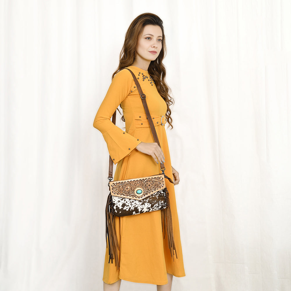 American Darling Hand-Tooled Hair-On Genuine Leather Envelope Bag