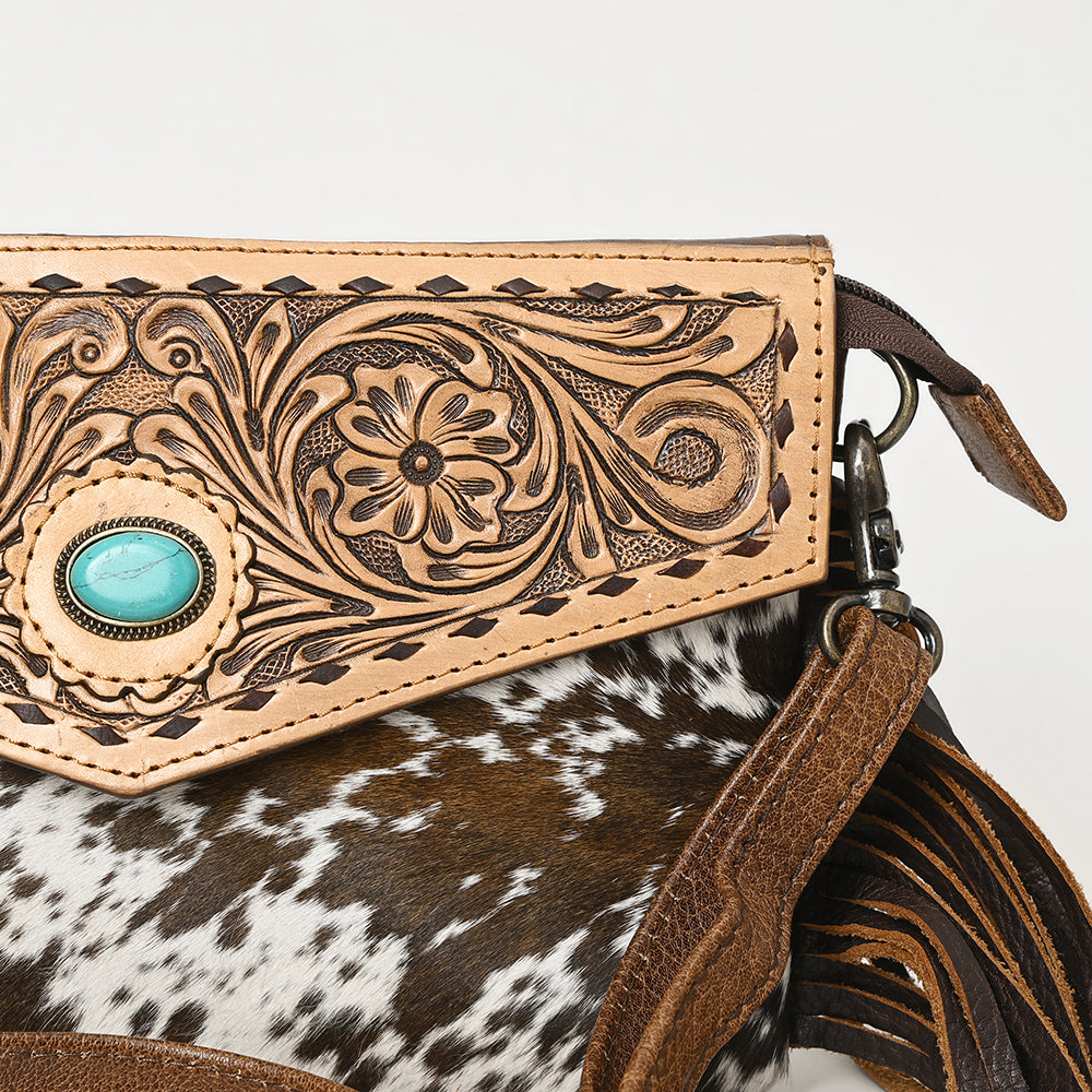 American Darling Hand-Tooled Hair-On Genuine Leather Envelope Bag