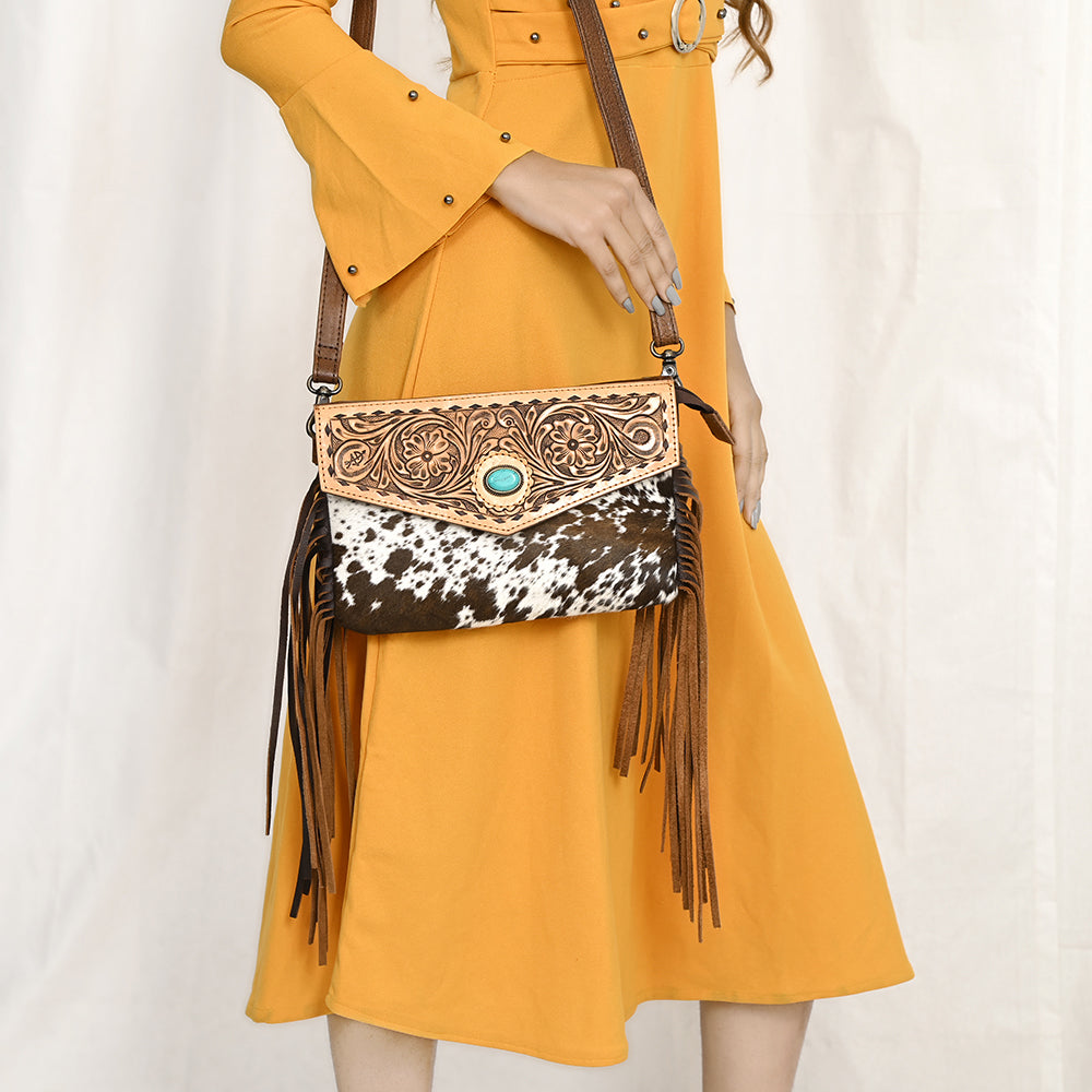 American Darling Hand-Tooled Hair-On Genuine Leather Envelope Bag