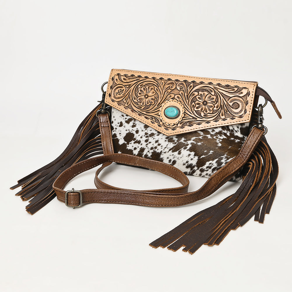American Darling Hand-Tooled Hair-On Genuine Leather Envelope Bag