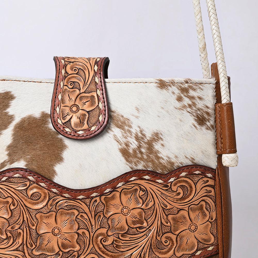 American Darling Hand-Tooled Hair-On Genuine Leather Crossbody Bag