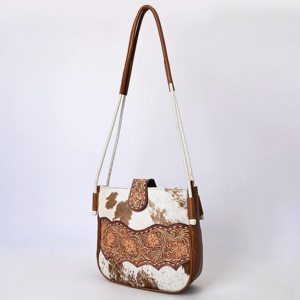 American Darling Hand-Tooled Hair-On Genuine Leather Crossbody Bag