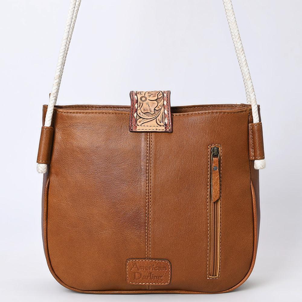 American Darling Hand-Tooled Hair-On Genuine Leather Crossbody Bag