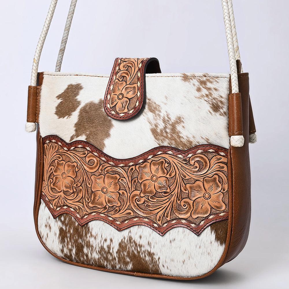 American Darling Hand-Tooled Hair-On Genuine Leather Crossbody Bag