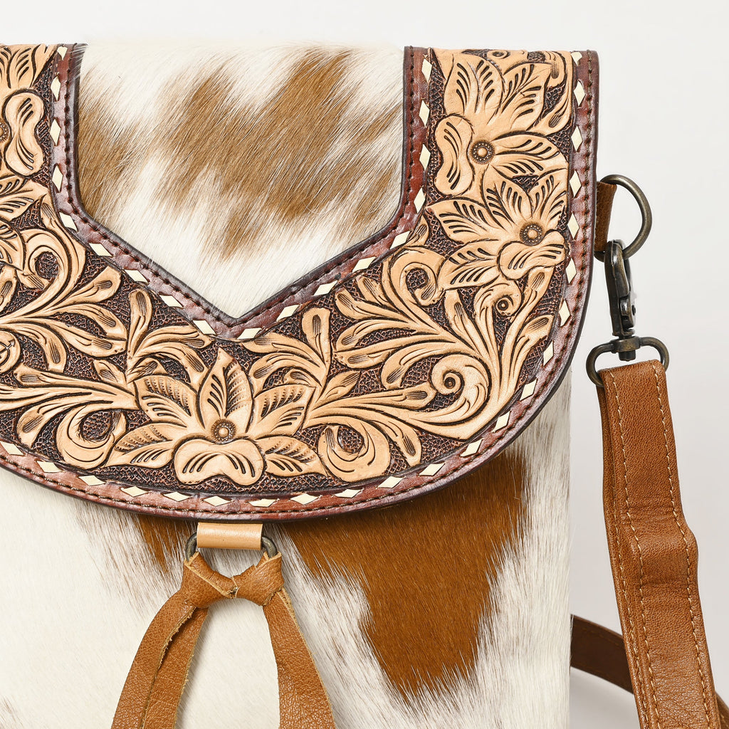 American Darling Hand-Tooled Hair-On Genuine Leather Crossbody Bag