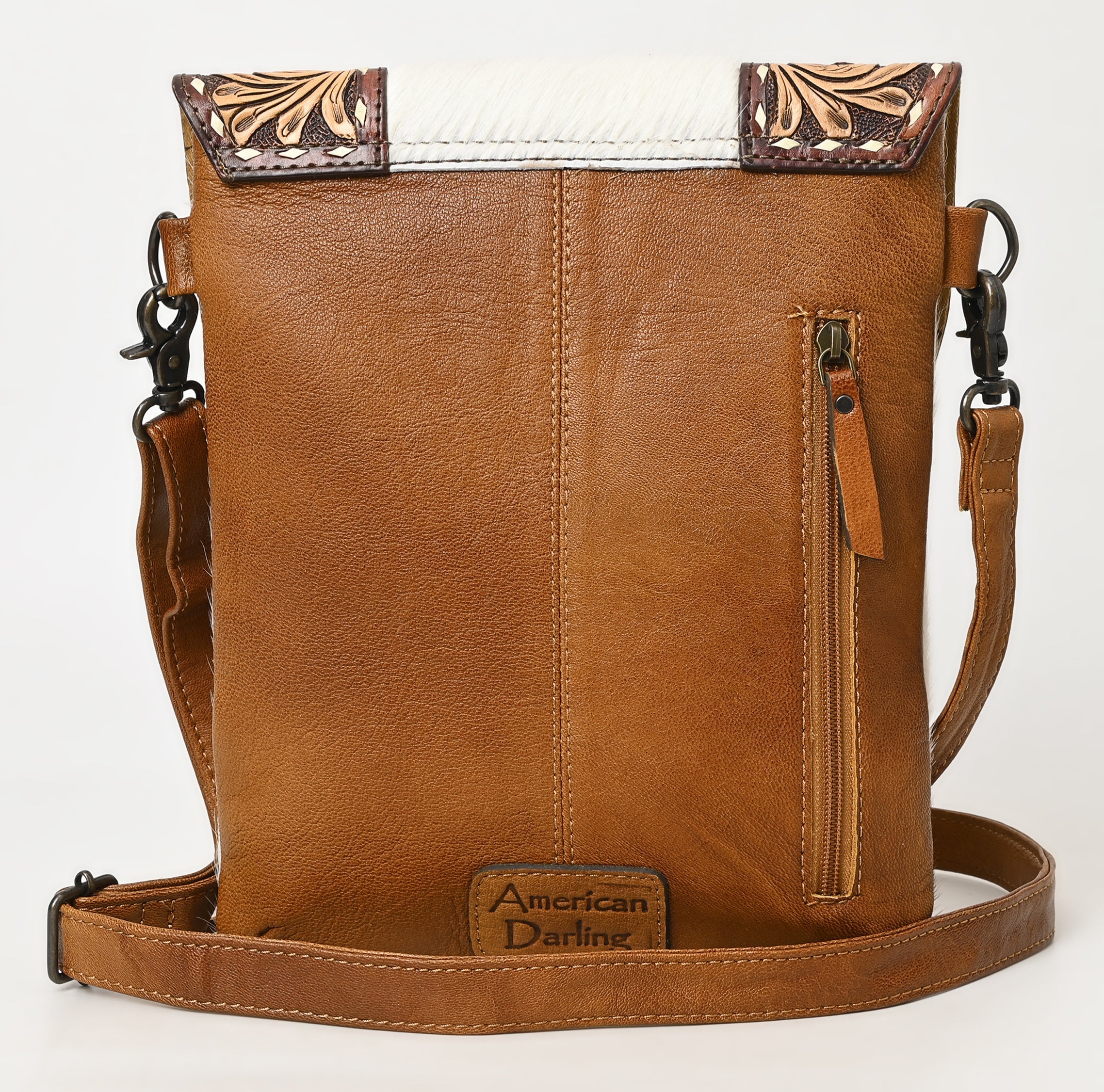American Darling Hand-Tooled Hair-On Genuine Leather Crossbody Bag