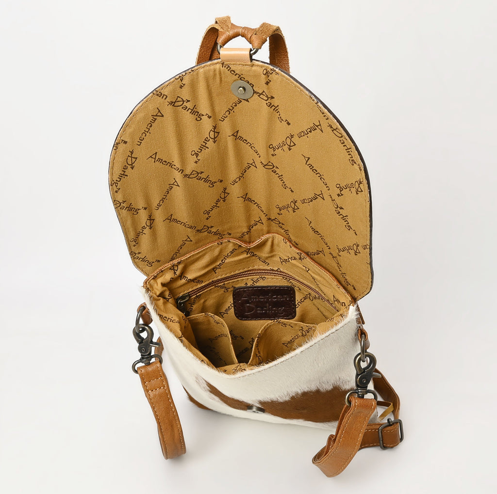 American Darling Hand-Tooled Hair-On Genuine Leather Crossbody Bag