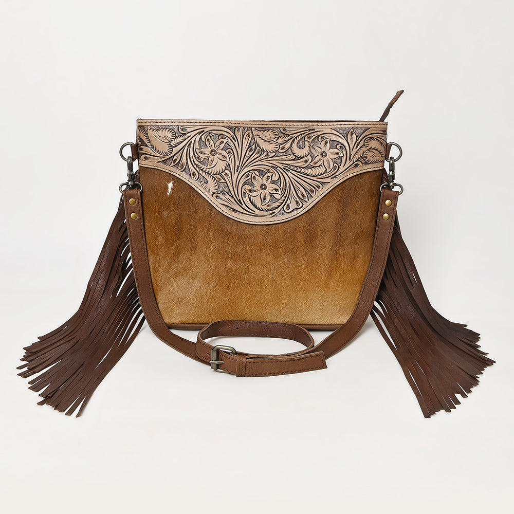 OHLAY Hand-Tooled Hair-On Leather Crossbody Bag