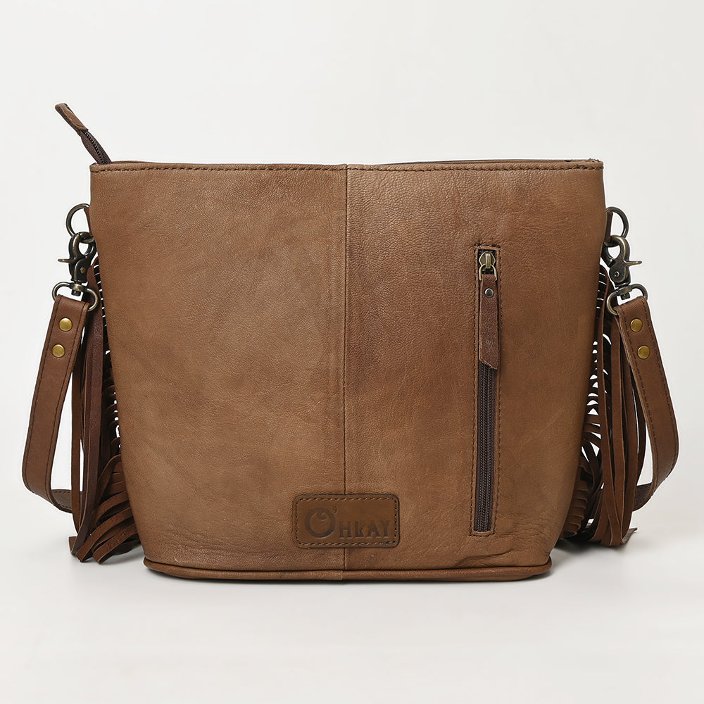 OHLAY Hand-Tooled Hair-On Leather Crossbody Bag
