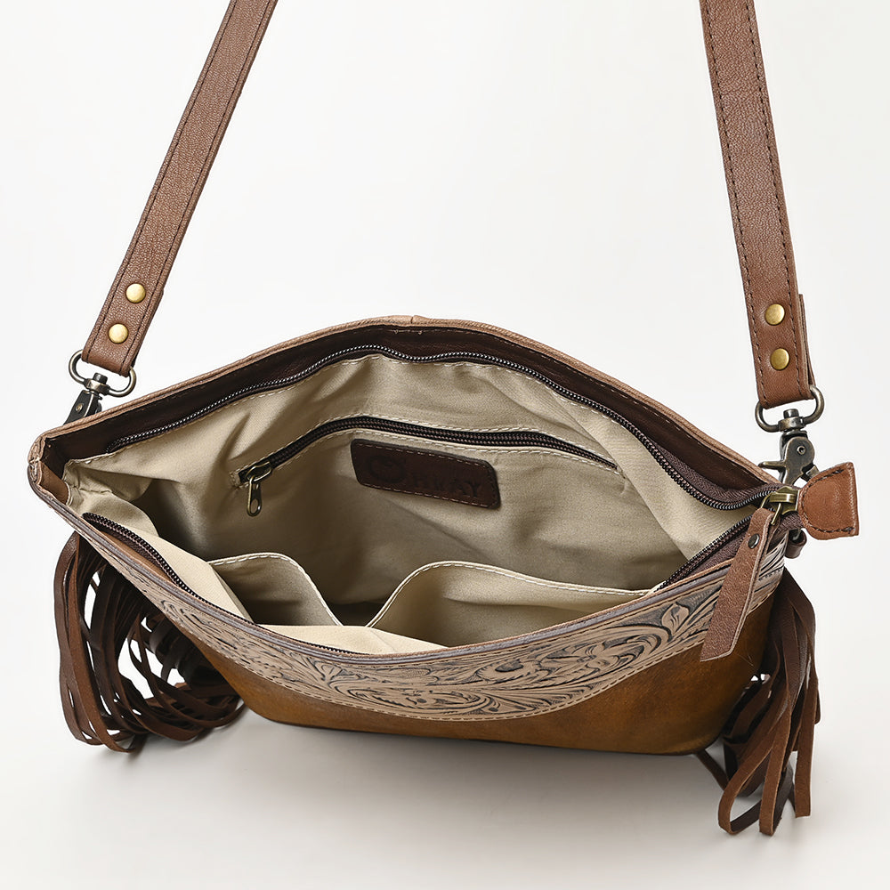 OHLAY Hand-Tooled Hair-On Leather Crossbody Bag