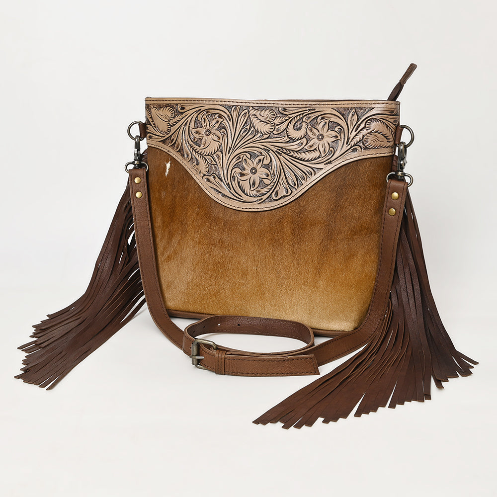 OHLAY Hand-Tooled Hair-On Leather Crossbody Bag