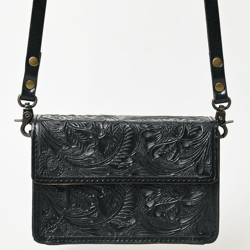 American Darling Hand-Tooled Leather Small Cross Body Bag – Floral Carved Vegetable-Tanned Genuine Leather Western Purse
