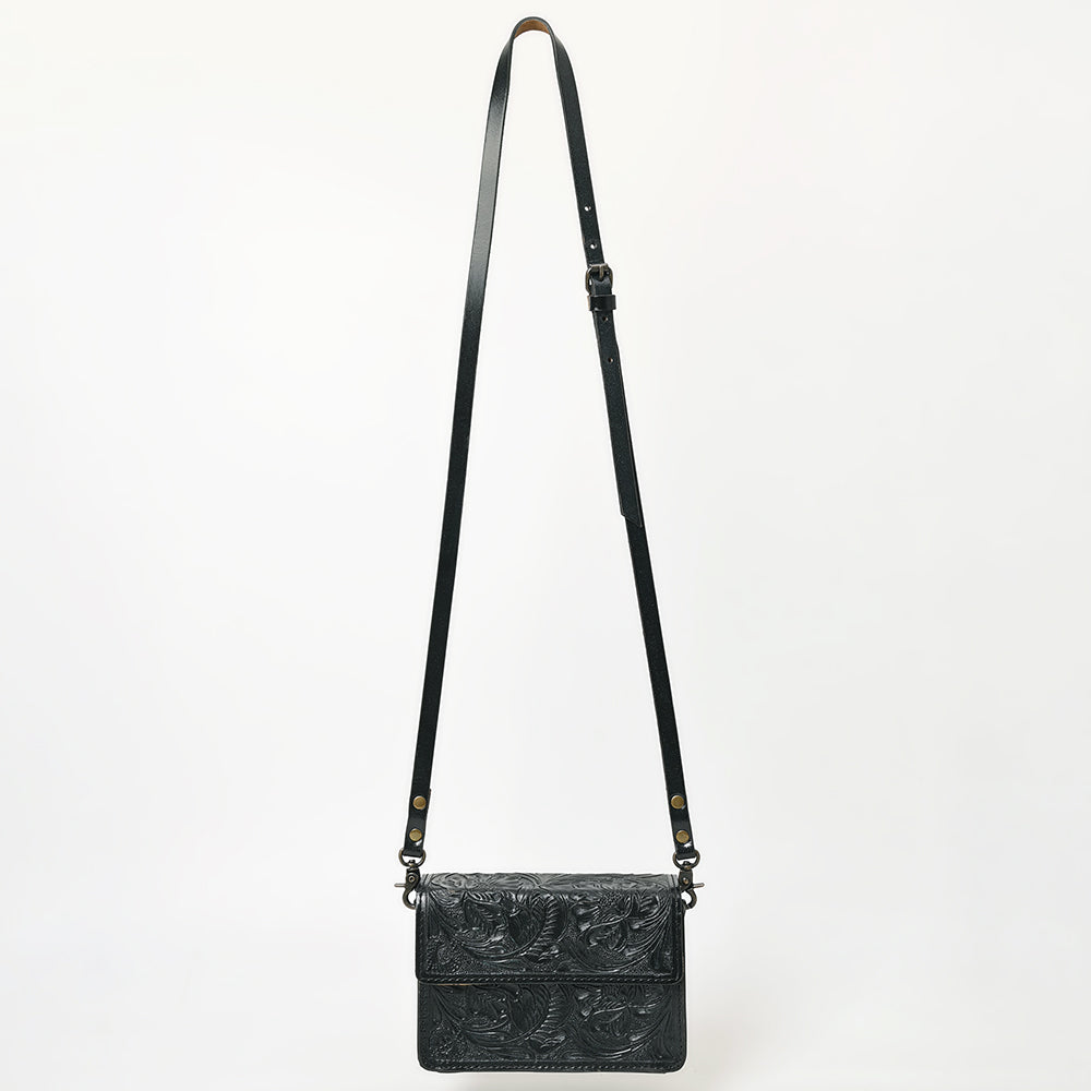American Darling Hand-Tooled Leather Small Cross Body Bag – Floral Carved Vegetable-Tanned Genuine Leather Western Purse