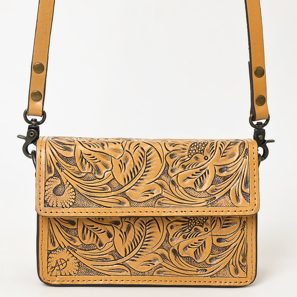 American Darling Hand-Tooled Leather Small Cross Body Bag – Floral Carved Vegetable-Tanned Genuine Leather Western Purse