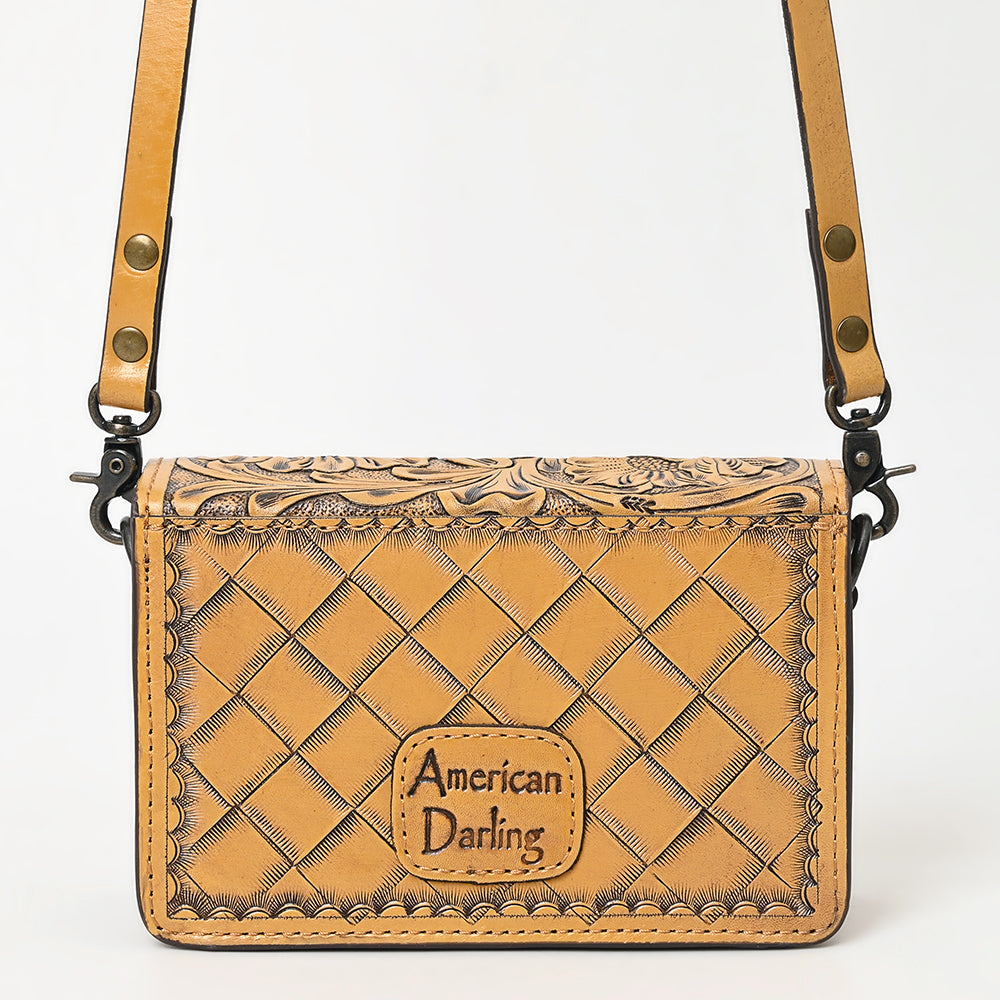 American Darling Hand-Tooled Leather Small Cross Body Bag – Floral Carved Vegetable-Tanned Genuine Leather Western Purse