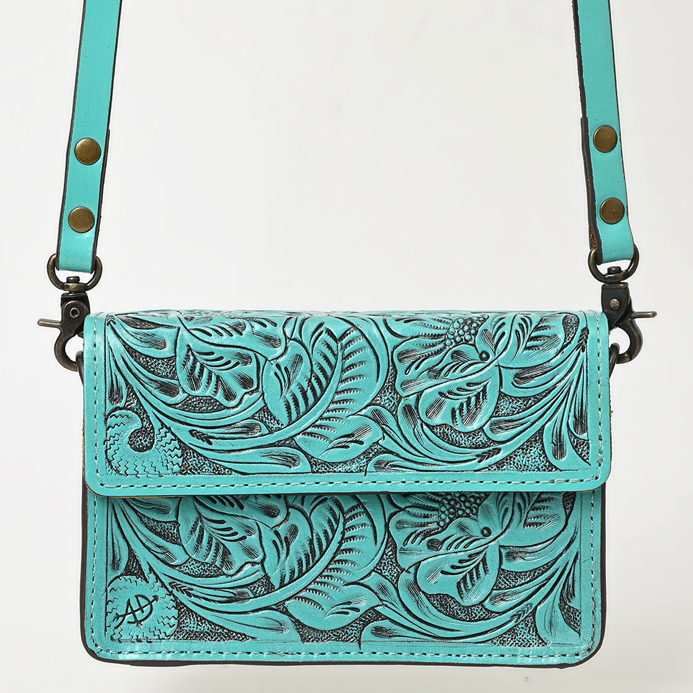 American Darling Hand-Tooled Leather Small Cross Body Bag – Floral Carved Vegetable-Tanned Genuine Leather Western Purse