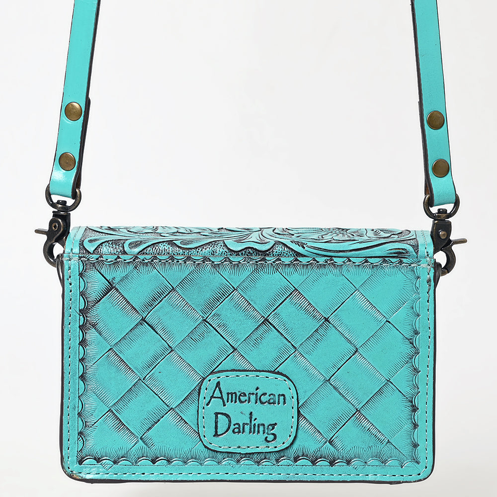 American Darling Hand-Tooled Leather Small Cross Body Bag – Floral Carved Vegetable-Tanned Genuine Leather Western Purse