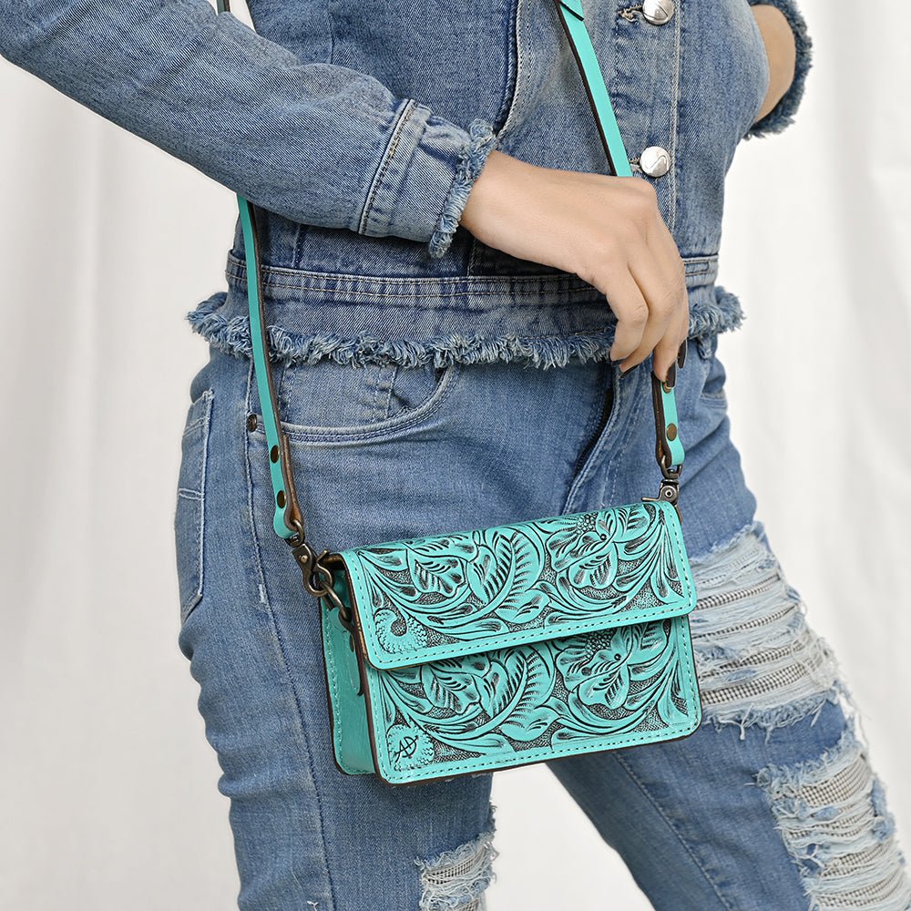 American Darling Small Crossbody Hand Tooled Genuine Leather