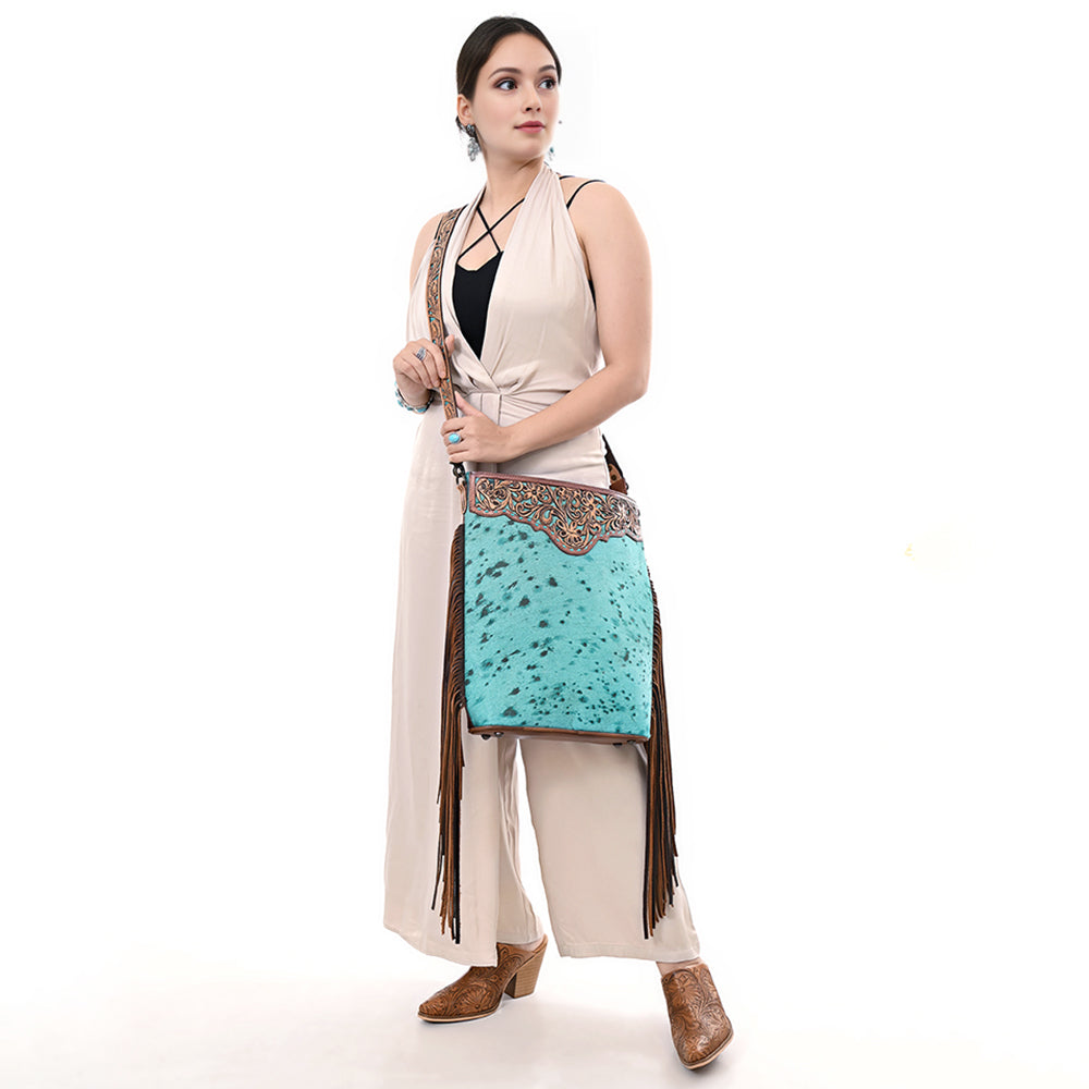 American Darling Hand-Tooled Hair-On Genuine Leather Crossbody Bag