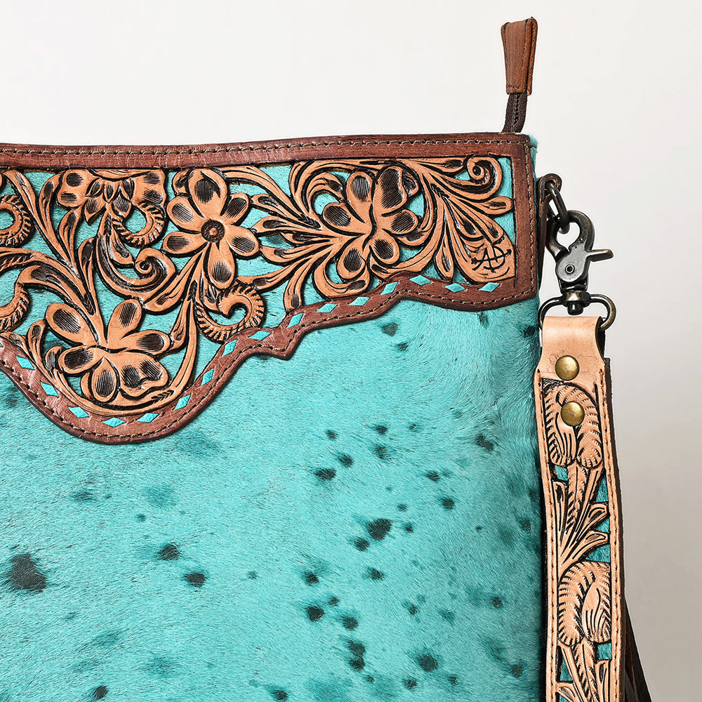 American Darling Hand-Tooled Hair-On Genuine Leather Crossbody Bag