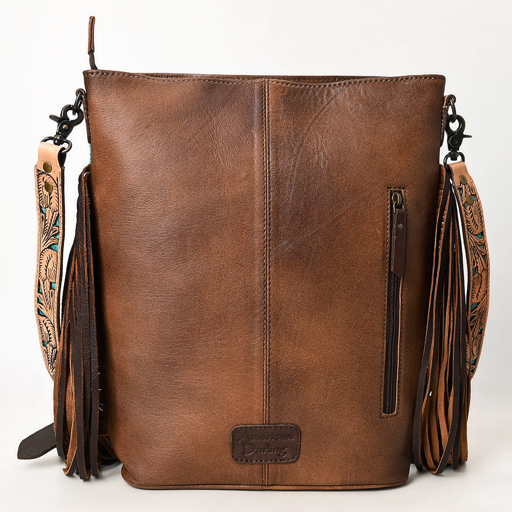 American Darling Hand-Tooled Hair-On Genuine Leather Crossbody Bag