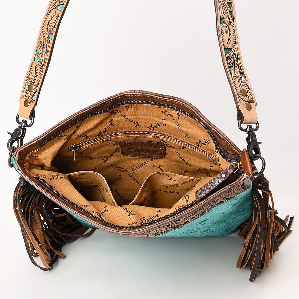 American Darling Hand-Tooled Hair-On Genuine Leather Crossbody Bag