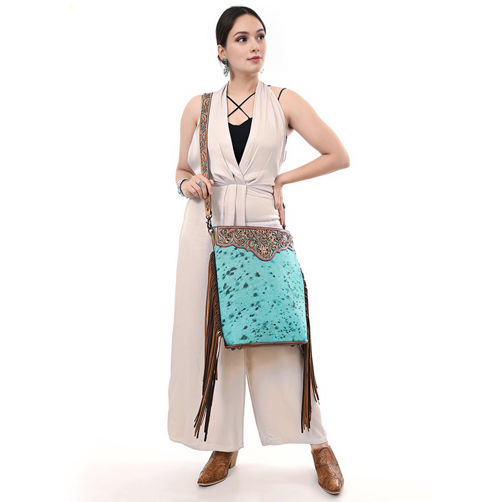 American Darling Hand-Tooled Hair-On Genuine Leather Crossbody Bag