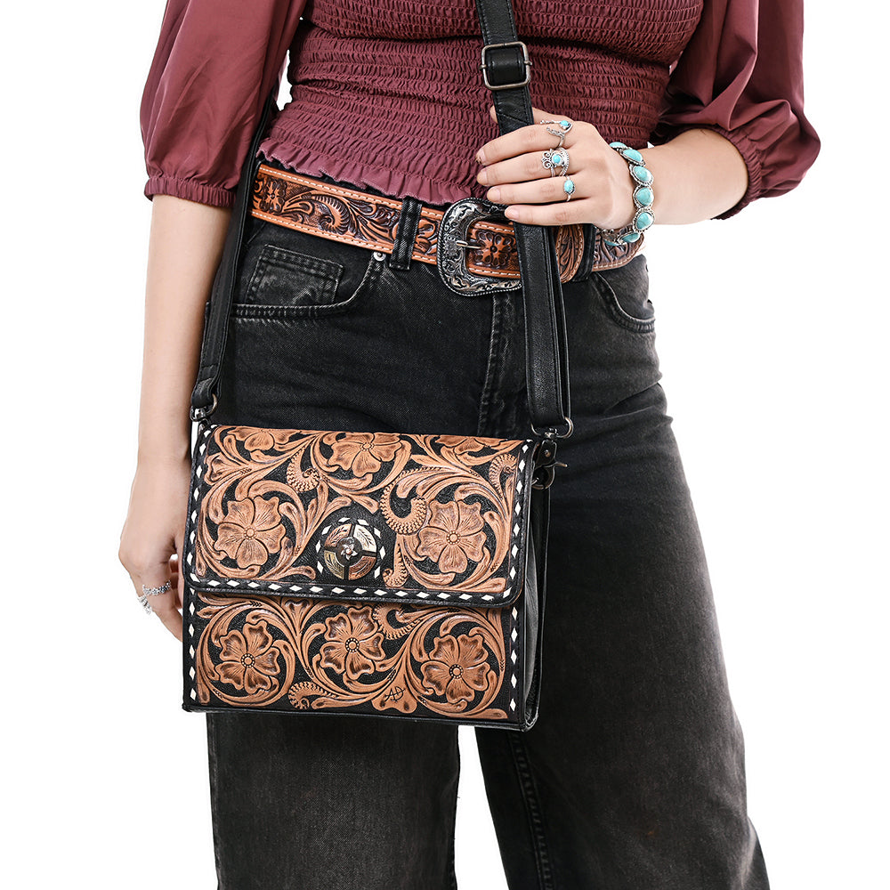 American Darling Hand-Tooled Genuine Leather Small Crossbody Bag