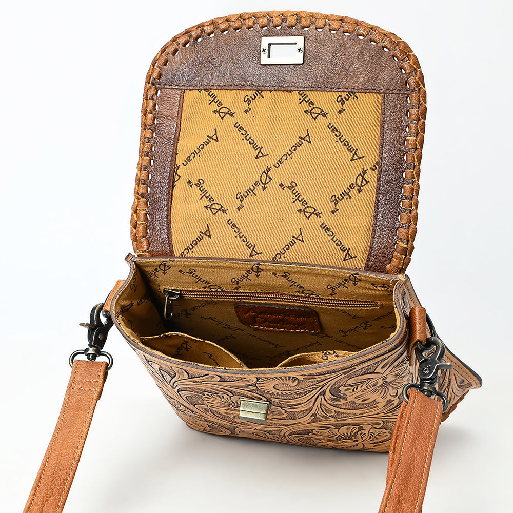 American Darling Hand-Tooled Genuine Leather Crossbody Bag | Floral Carved Full-Grain Western Purse | Everyday Leather Crossbody for Women