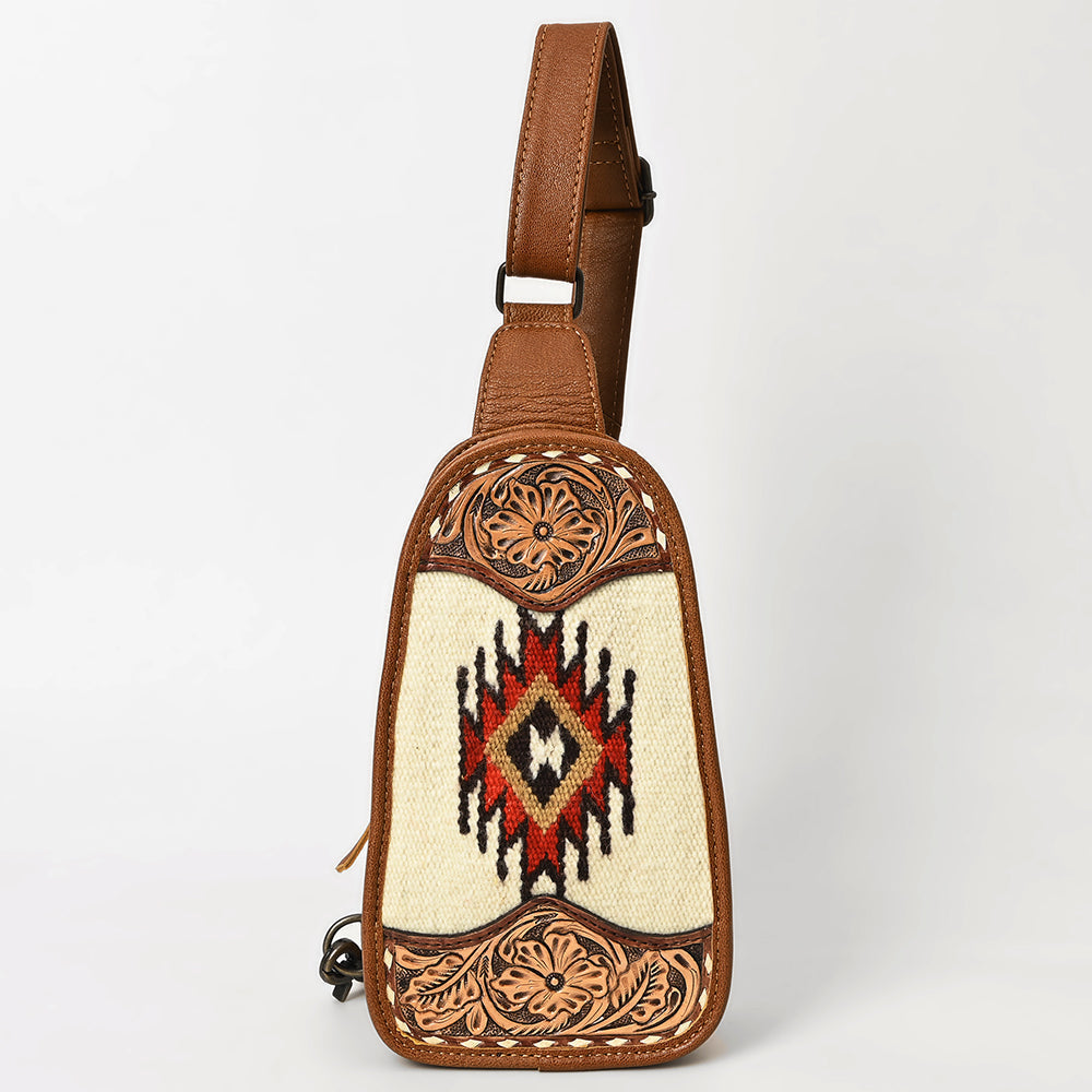 American Darling Sling Hand Tooled Upcycled Wool Genuine Leather