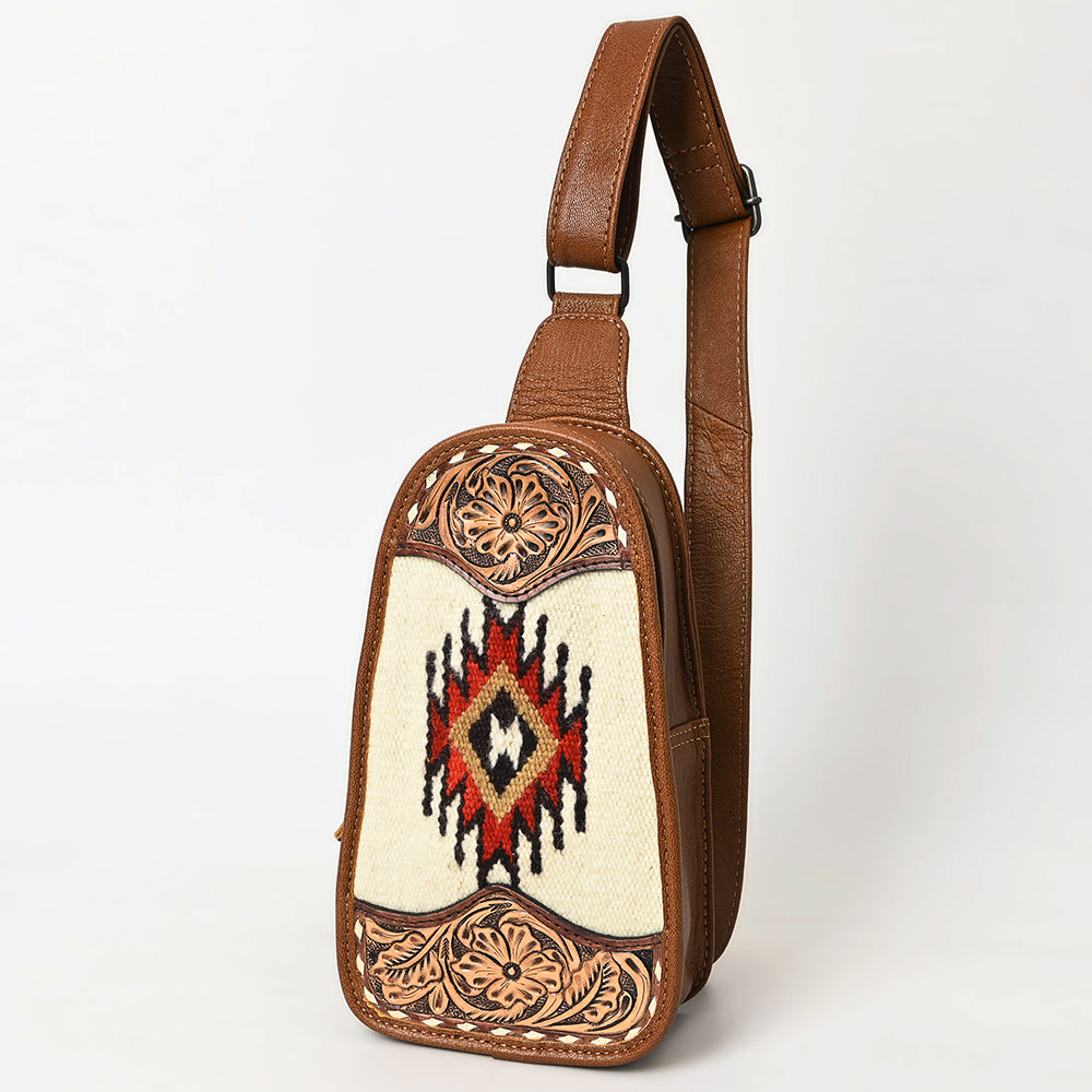American Darling Sling Hand Tooled Upcycled Wool Genuine Leather