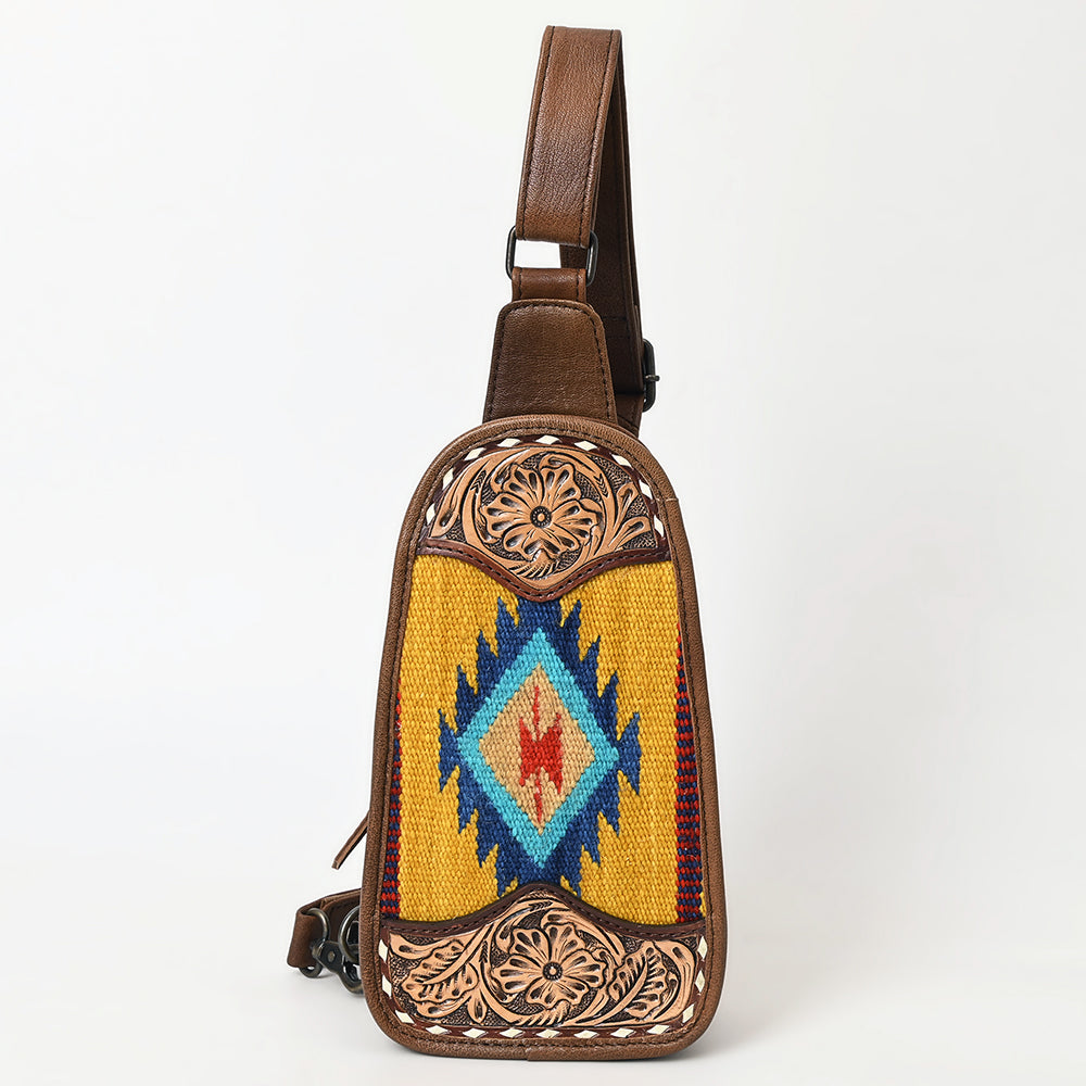 American Darling Sling Hand Tooled Upcycled Wool Genuine Leather