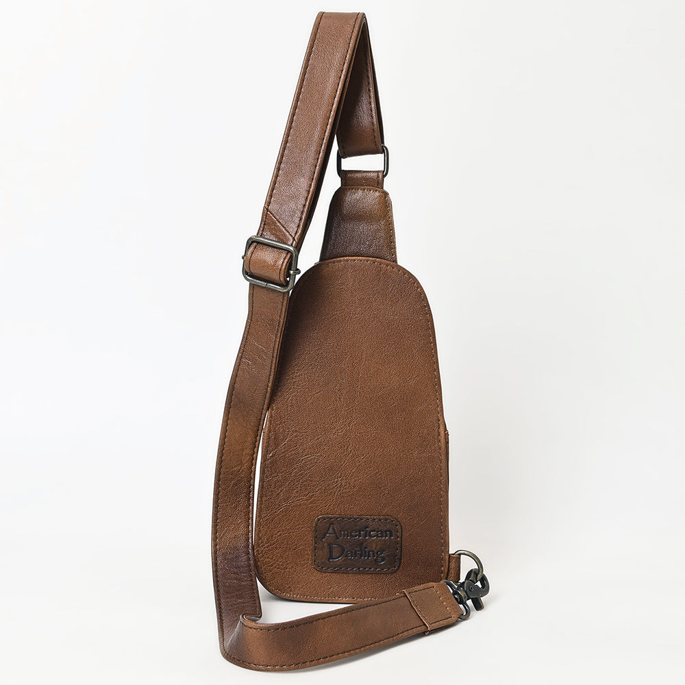 American Darling Sling Hand Tooled Upcycled Wool Genuine Leather