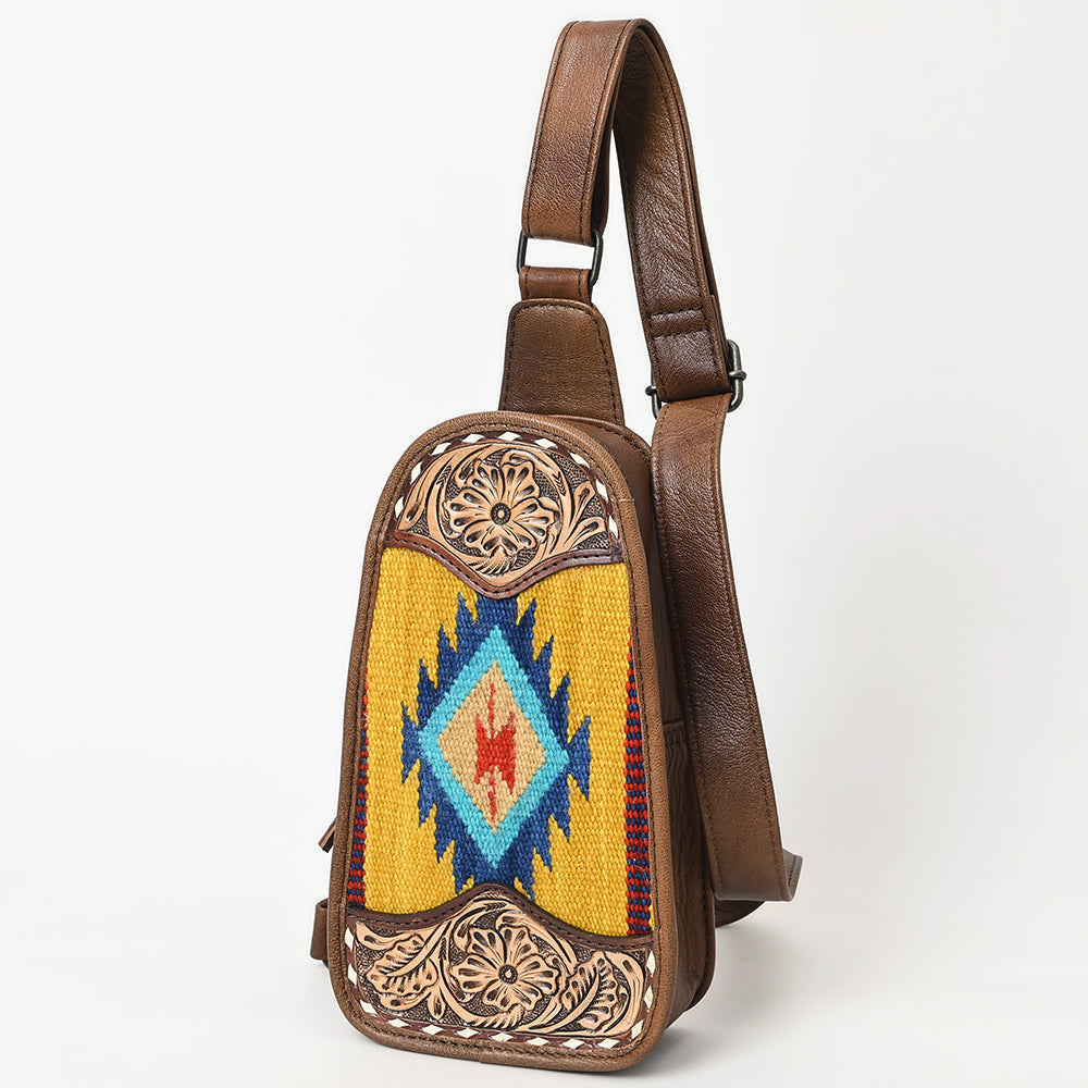 American Darling Sling Hand Tooled Upcycled Wool Genuine Leather