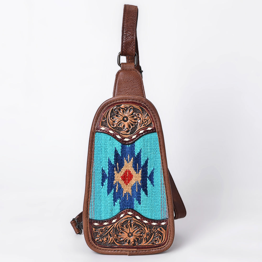 American Darling Sling Hand Tooled Upcycled Wool Genuine Leather