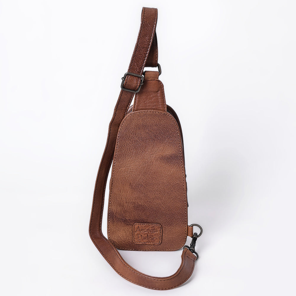 American Darling Sling Hand Tooled Upcycled Wool Genuine Leather