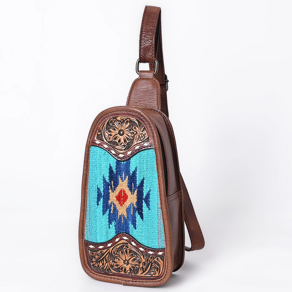 American Darling Sling Hand Tooled Upcycled Wool Genuine Leather