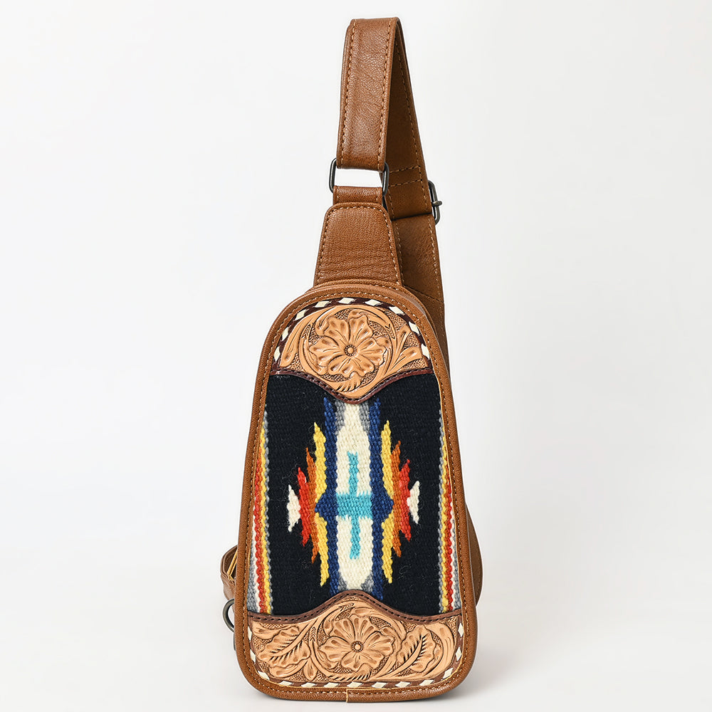 American Darling Sling Hand Tooled Upcycled Wool Genuine Leather