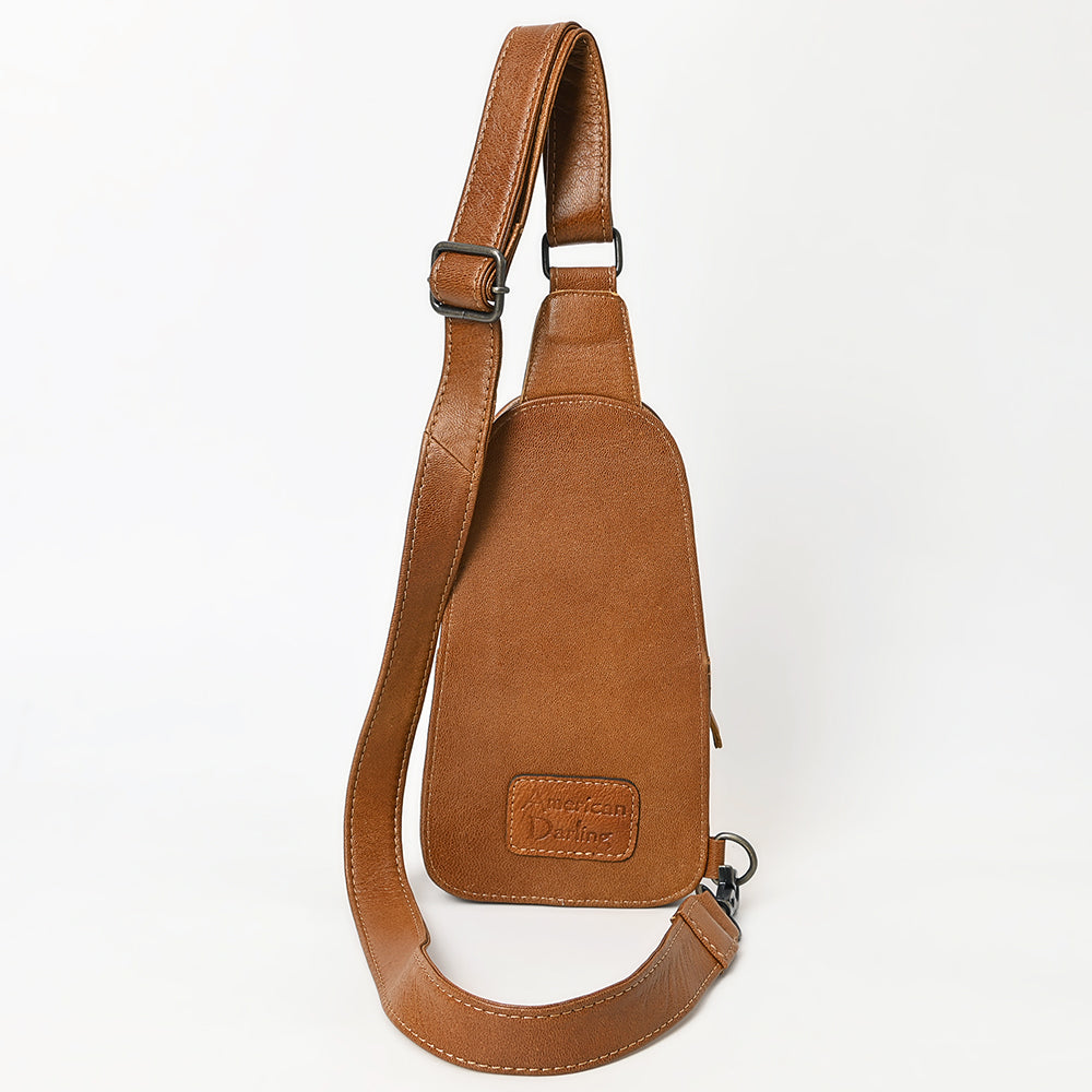 American Darling Sling Hand Tooled Upcycled Wool Genuine Leather