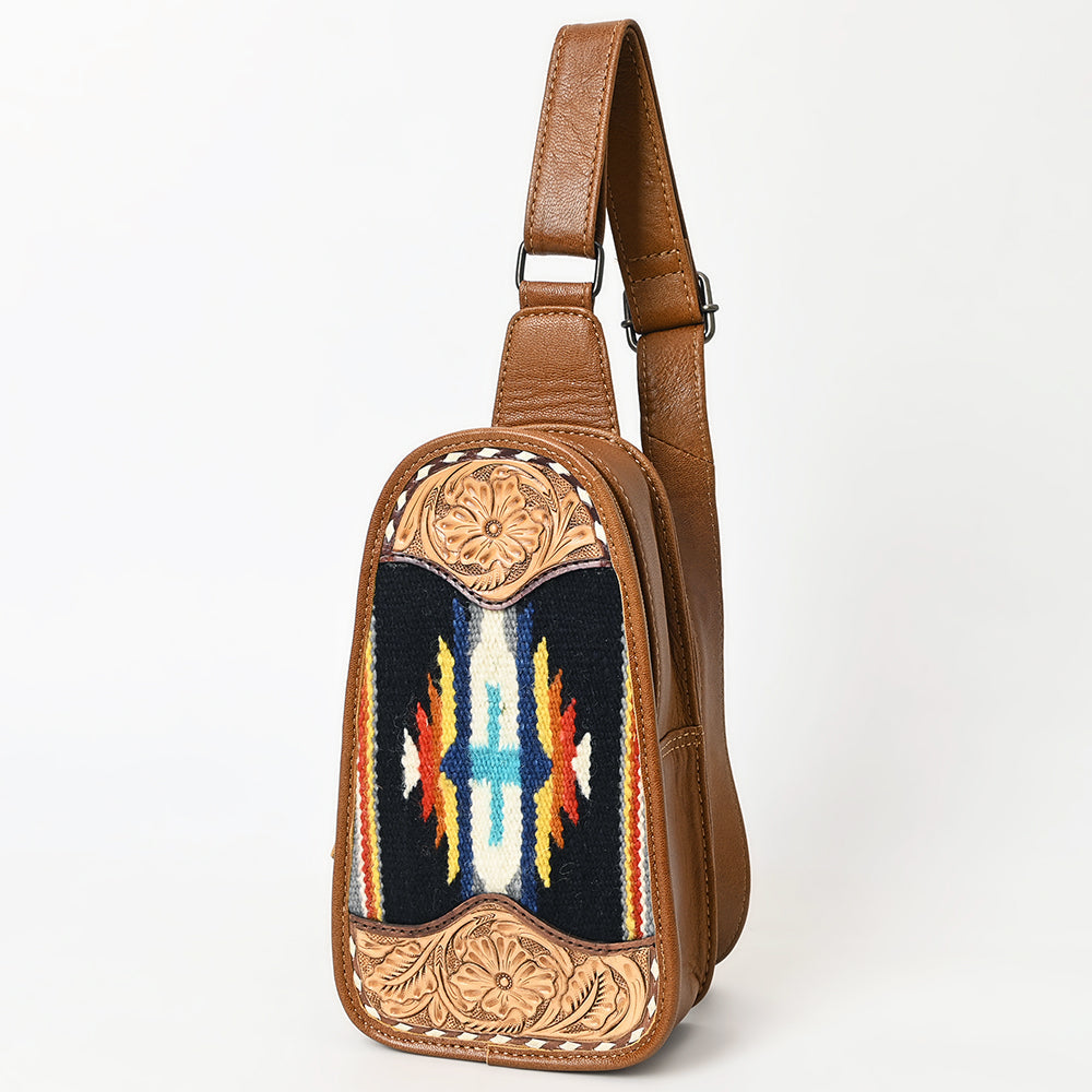 American Darling Sling Hand Tooled Upcycled Wool Genuine Leather