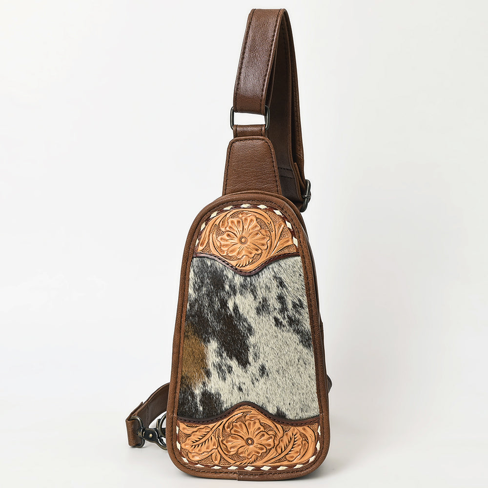 American Darling Sling Hand Tooled Upcycled Wool Genuine Leather